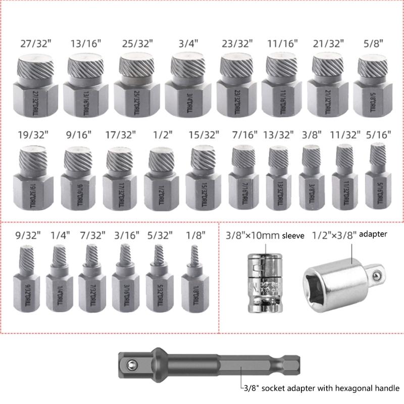 Heavy Duty Universal Screw Extractor Removal Set Suitable for Rusty Damaged Bolts Nut with Storage Box Home Workshop Use