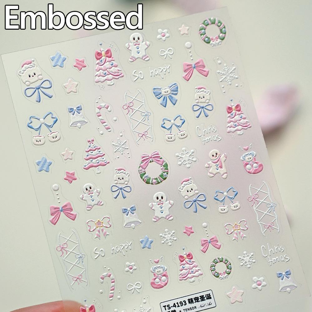 Christmas Cookies Snowflake Christmas Tree Gingerbread House Gold Stamped 3D Self Adhesive Nail Art Sticker Xmas Manicure Decals