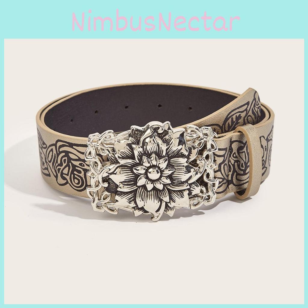 Punk Style Retro Embossed Flower Belt Y2k Cool Gothic Dark Belt Unisex