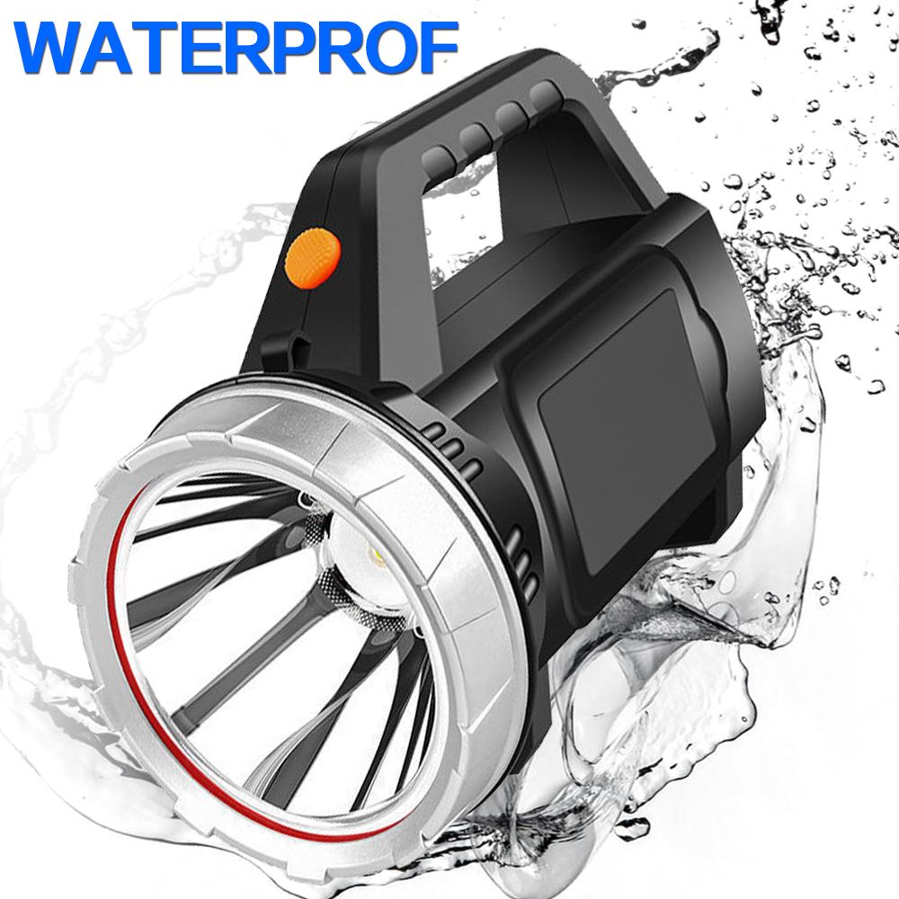 Powerful Handheld LED Searchlight Flashlight USB Rechargeable Work Light Portable Camping Light Torch with Shoulder Strap