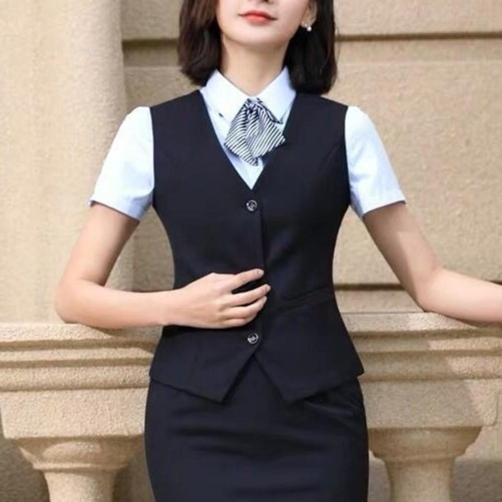 V Neck Slim Fit Women Vest Coat Plus Size Work Wear Uniforms Elegant Fashion Business Vest  Casual