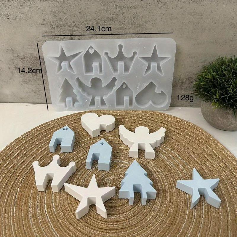 Angel House Concrete Pottery Molds Christmas Decoration Plug-in Heart Star Tree Gypsum Silicone Mold Round Tray Casting Making