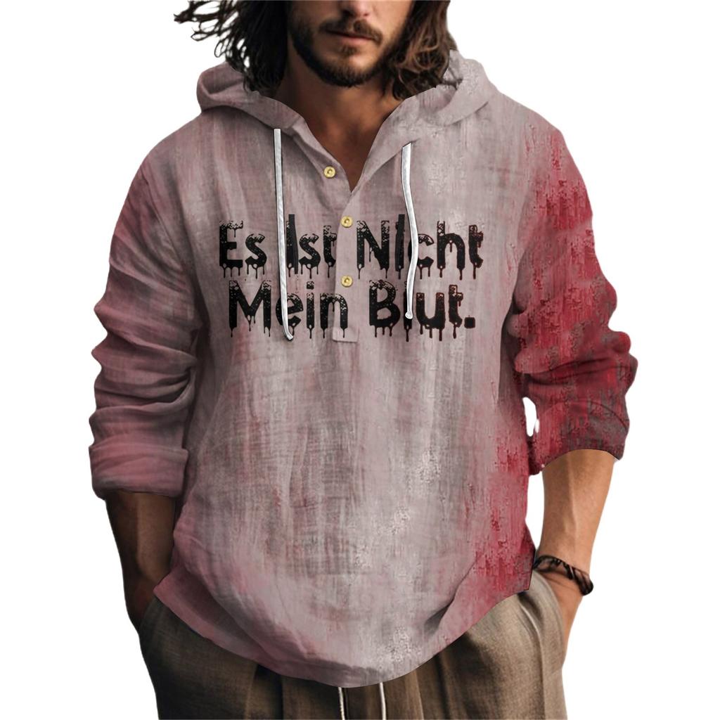 Halloween Printed Men's Shirt, Hooded Long-sleeved Hooded Spring And Summer Casual Daily Wear