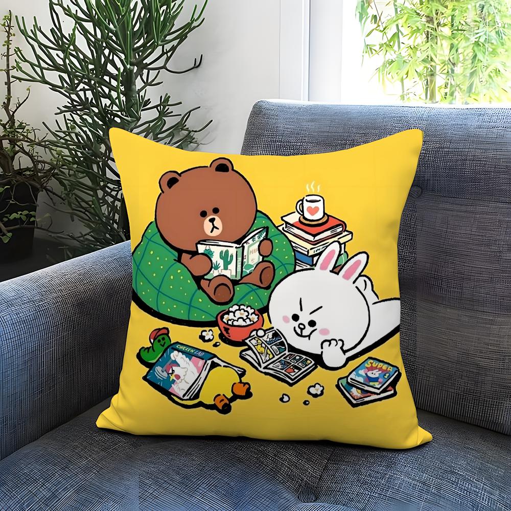 Line Town Brown Bear and C-Cony Cushion Cover Comfortable Reversible Pillow Cover Ideal for Car Sofa Bedroom & Beyond