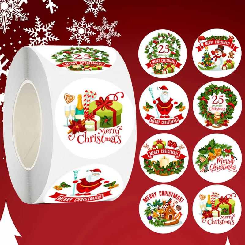500Pcs/Roll Merry Christmas Themed Stickers 2.5cm/1.0in DlY Gifts Sealing Labels Stickers for Baking Package Envelope Stationery
