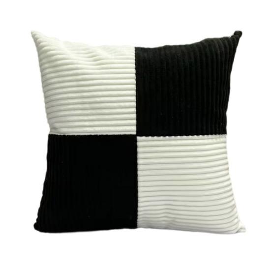 Kissenbezug mit Streifenmuster, Kontrastfarbe, Patchwork, versteckter Reißverschluss, 45 x 45 cm