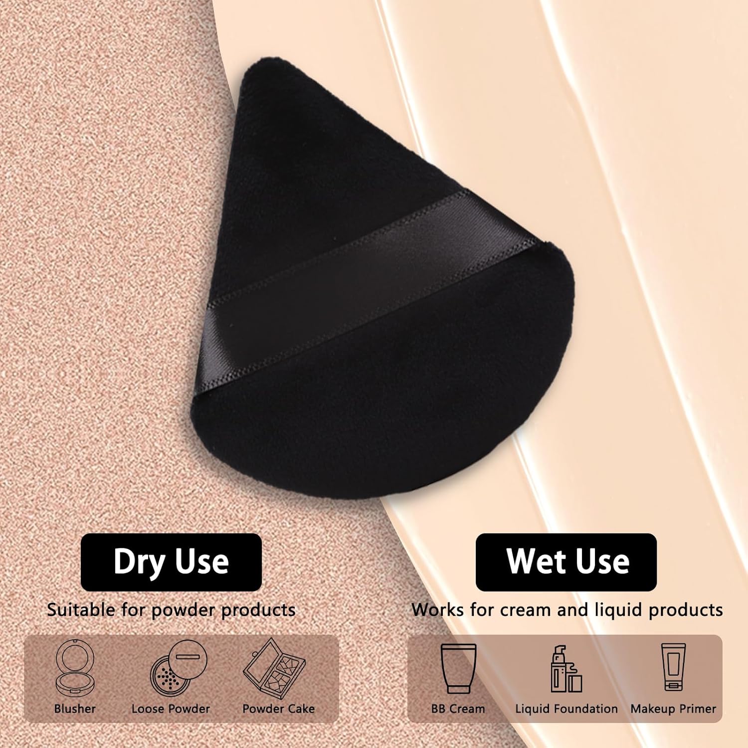 10-Count Triangular Makeup Sponges - Pointed Edges for Hard-to-Reach Areas - Seamless Application чёрный