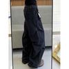 Women's Retro Distressed Black Washed Wide-Leg Workwear Jeans