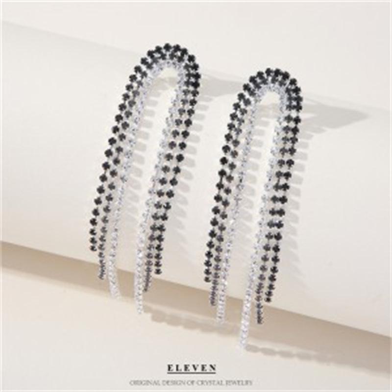 S925 Silver Needle Rhinestone Tassel Earrings - Exquisite Long Claw Chain with Colored Diamonds, European & American Style