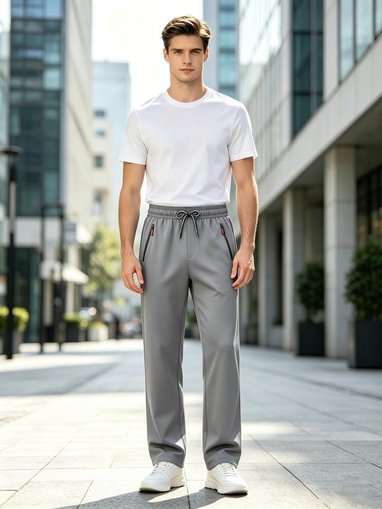 Men's Summer Lightweight Quick Dry Casual Straight Leg Pants with Stretch Elastic Waistband Breathable Trousers