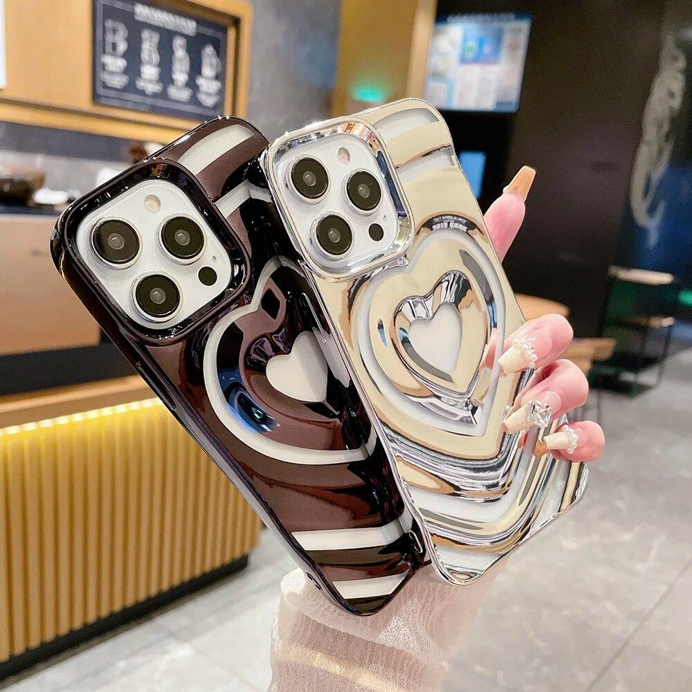 Love Heart Phone Case For iPhone 11 Case iPhone 14 Pro 13 12 Pro Max 13promax Shockproof Silicone Electroplate Bumper Cover Capa