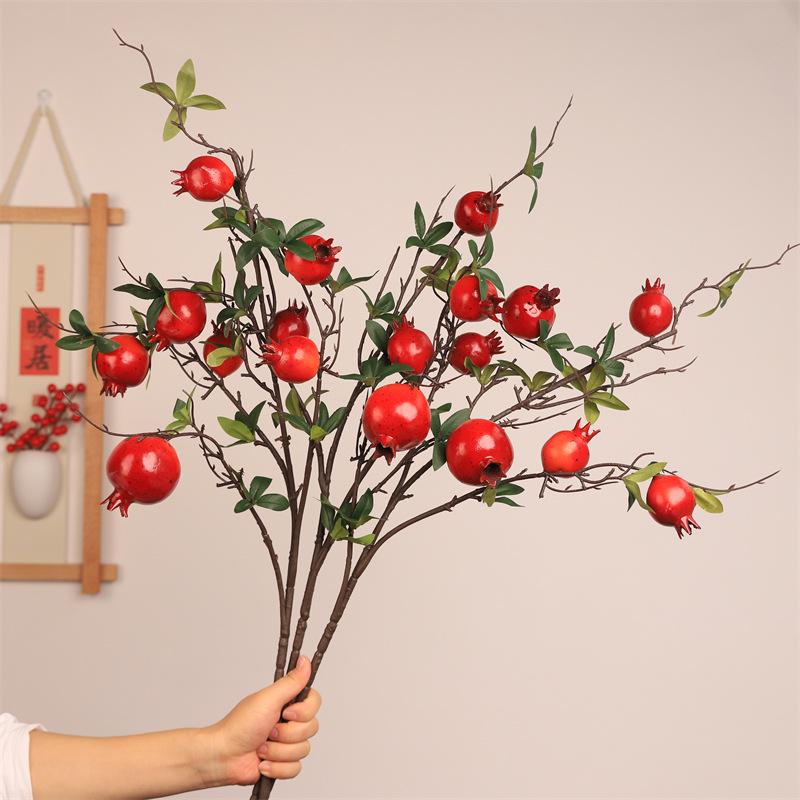 Pomegranate & Persimmon Fruit Tree Branch Bouquet: Artificial Floral Decoration for Living and Dining Rooms
