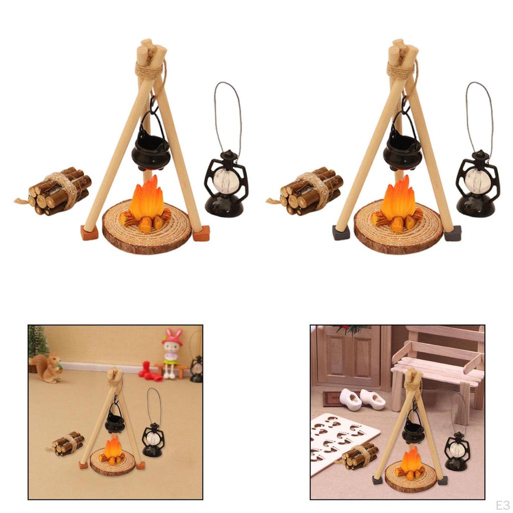 Doll House Camping Set Campfire 1/12 Scale Accessory Party Favors DIY Decoration Firewood Lamp for