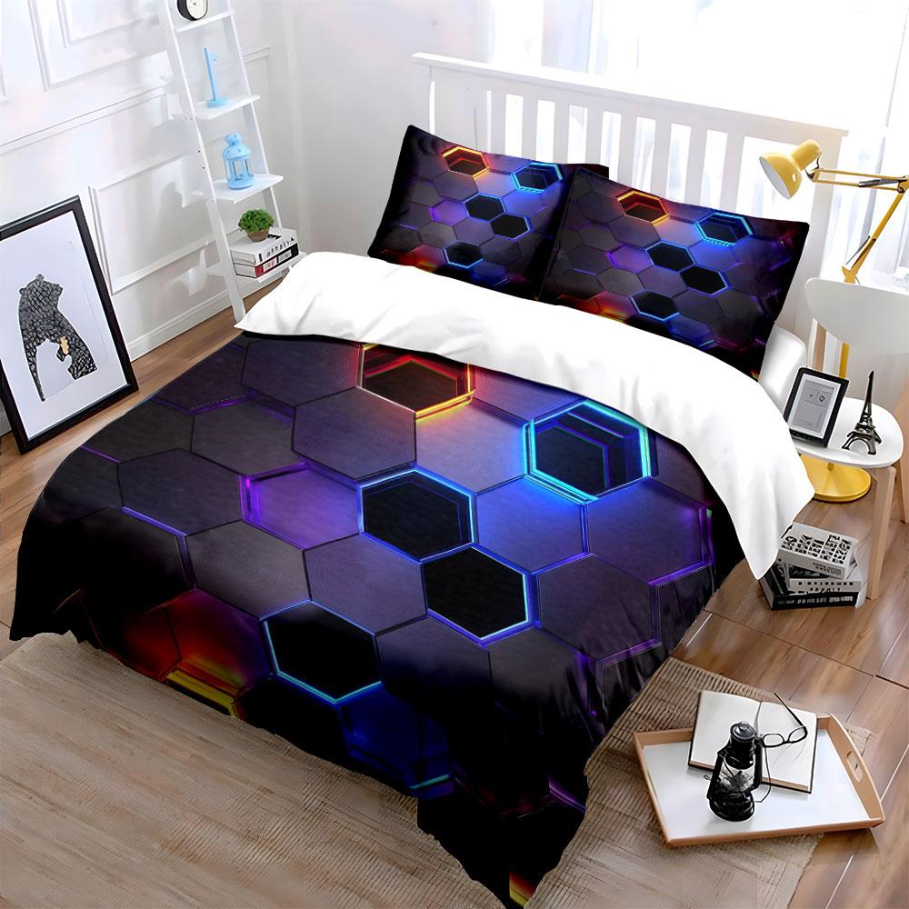 Hexagonal Neon Pattern Bedding Bedding Duvet Cover Set Duvet Cover Pillowcases (1 * Duvet Cover 2 * Pillowcases, Without Duvet Insert)
