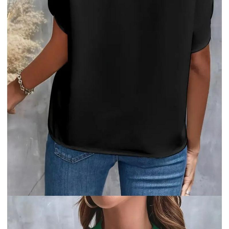 Women's 2026 Summer Casual Solid Color V-Neck Loose Shirt Tops for Women