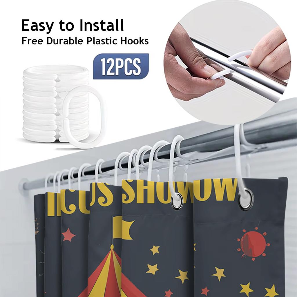 Vintage Circus Show Elephant Shower Curtain, Retro Carnival Tent Stars Bathroom Decor, Colorful Whimsical Fabric Bath Curtain