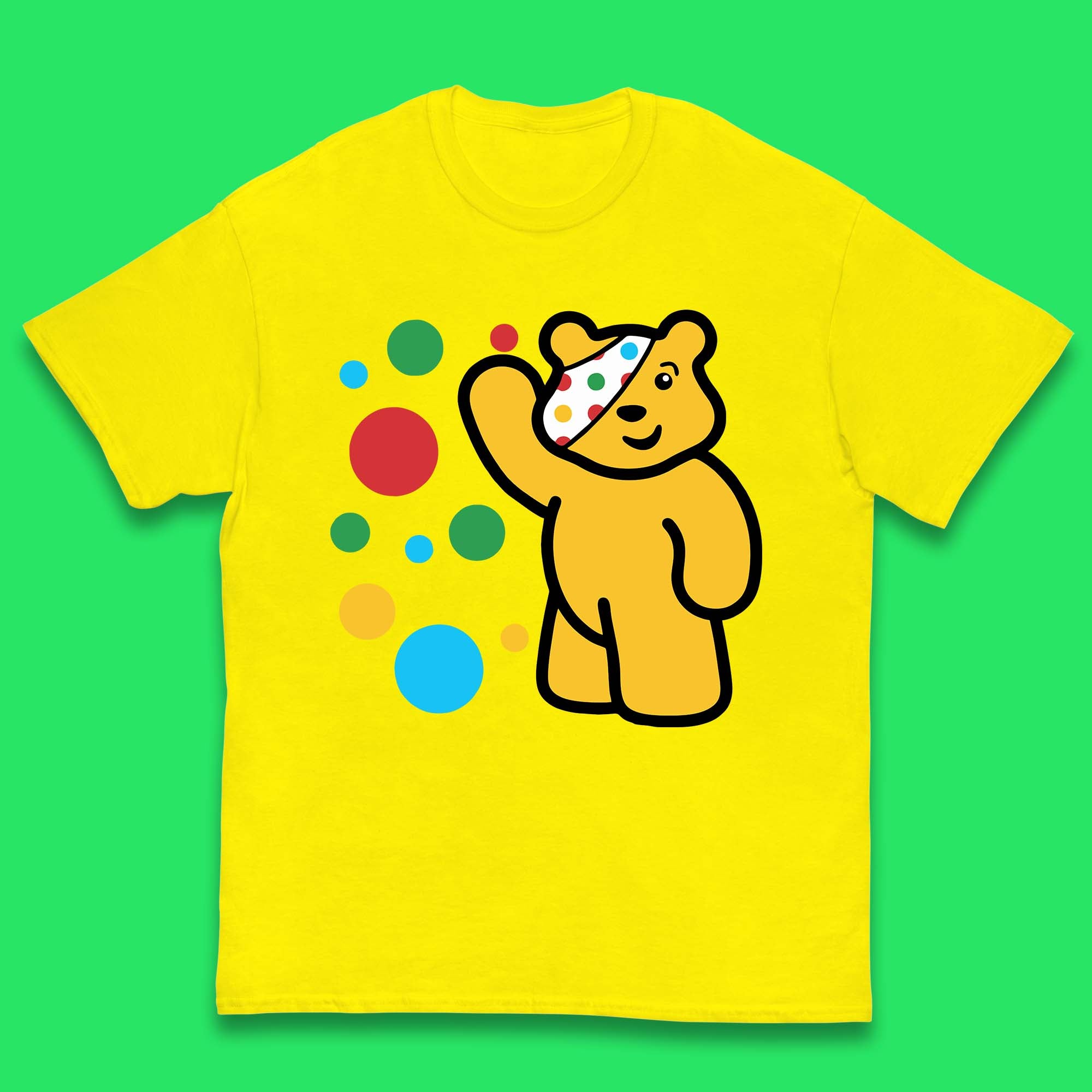 

Spotty Pudsey Bear Hand Waving Dotty Spot Fundraising Children In Need Spotty Bear Spotty Day Kids T Shirt 110