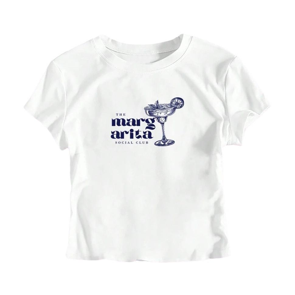 

Футболка Y2K Summer Cocktail Martini Short Straight Shoulder Slim Fashion XS белый