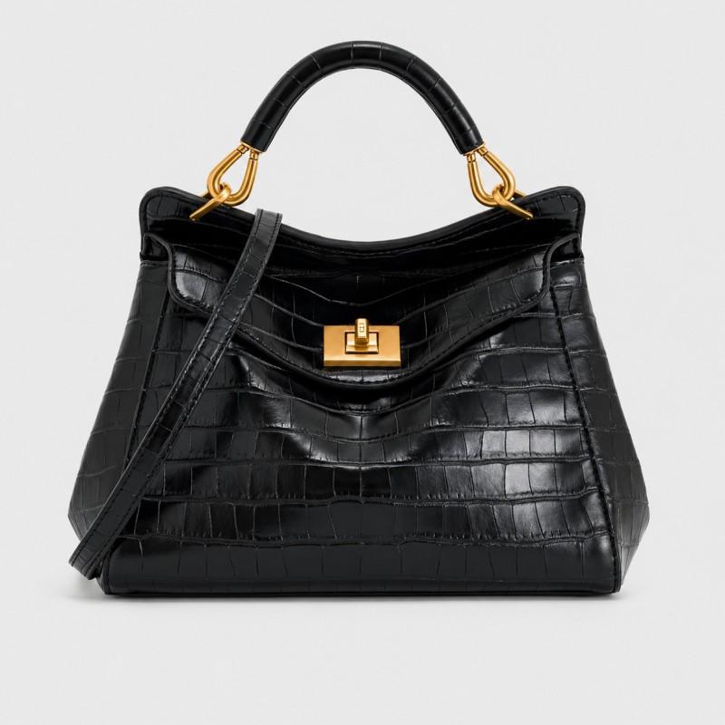 Vintage Stone Texture PU Tote Bag With Lock Crossbody Shoulder Daily Commute