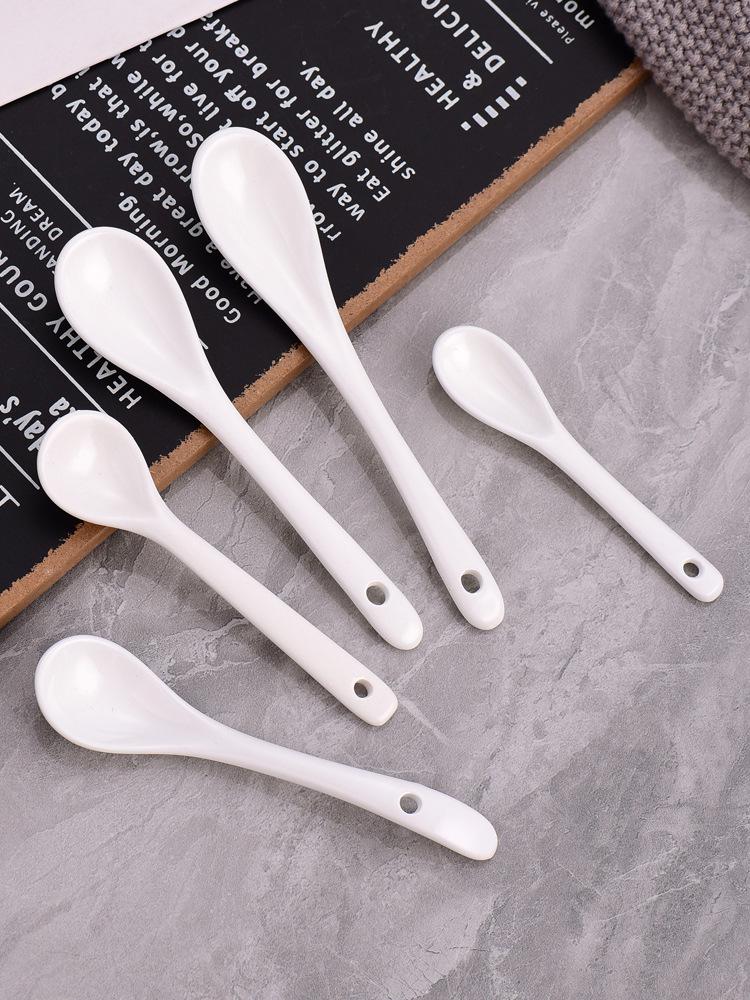 Ceramic White Long-Handle Stirring and Teaspoon