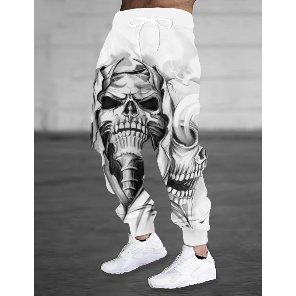 2026 Halloween Men's Fleece-Lined Thick Sweatpants - Skull Print Slim Fit Jogging Pants, Casual Home Pants with Pockets, Autumn/Winter Streetwear