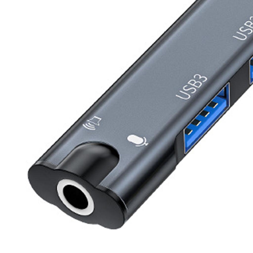 Externe Soundkarte USB-Hub 480Mbps mit 3 USB 2.0-Anschlüssen 3,5mm Soundanschluss USB 2.0-Hub für Win10