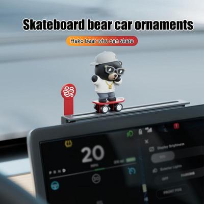 Car Parking Phone Number Card Funny Skater Bear Car Interior Decor Temporary Parking Number Plate Cute Skateboard Bear For Car