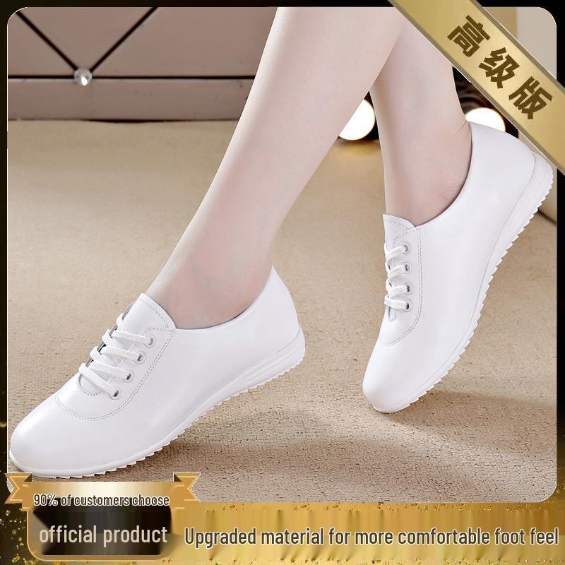 White Women's Genuine Leather Sneakers - Soft Sole, Casual Flat Shoes for Spring 2025