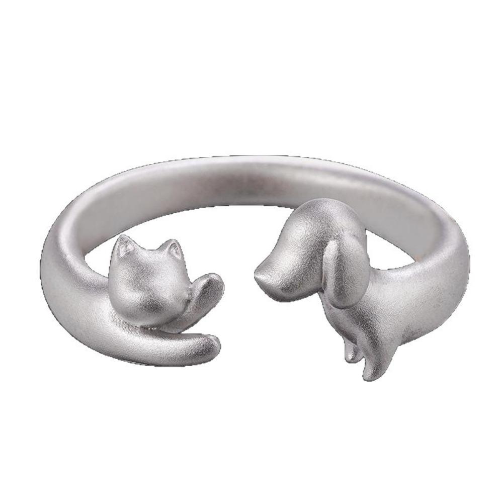 Zinc Zinc Alloy Material Cat Dog Hug Rings Fine Polished Workmanship Friendship Gifts  Birthday Festivals серебряный