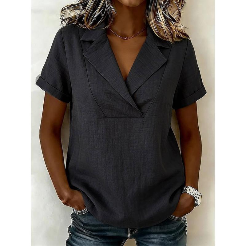 IHUASU Camicette e camicie da donna con scollo a V, maniche corte, stampa tinta unita casual alla moda