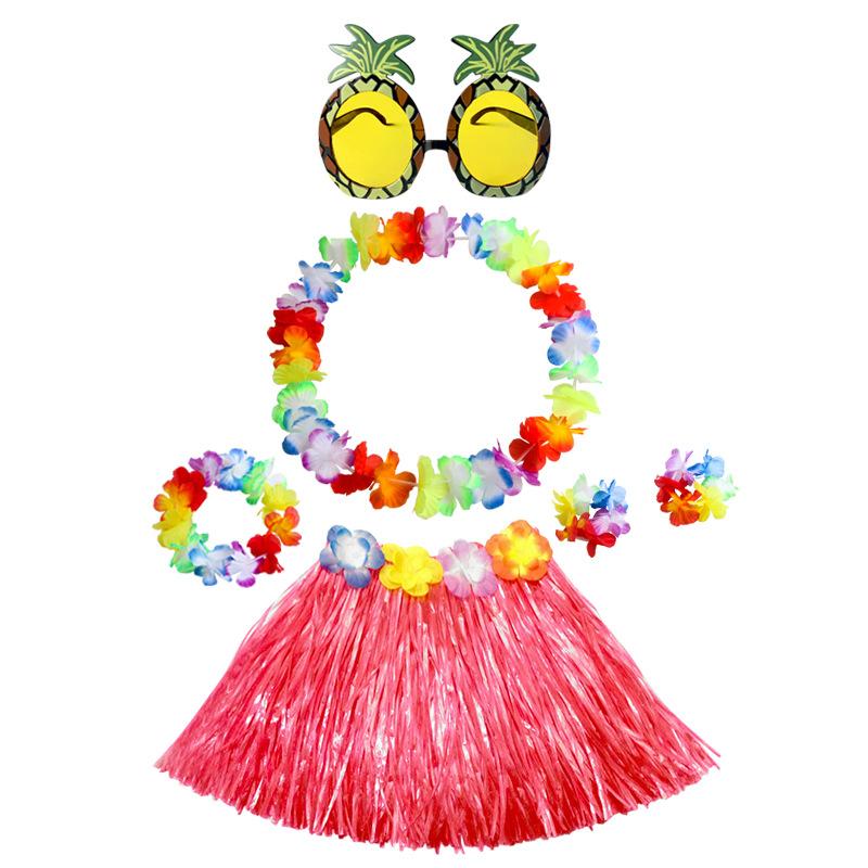 Hawaiian Tropical Party Combo 30CM Grass Skirt 4 Leis 6 Pineapple Glasses Decor
