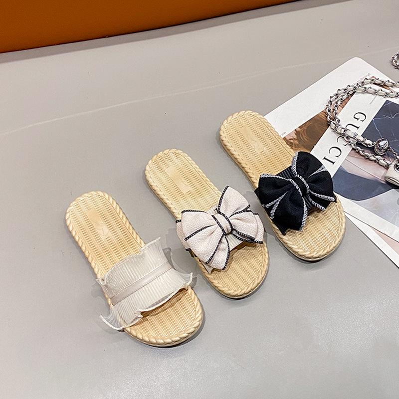 Women's Lightweight Non-Slip Fashion Bow Beach Sandals: Stylish, Cool, Flat Toe-Post Summer Slippers for Outdoor Wear