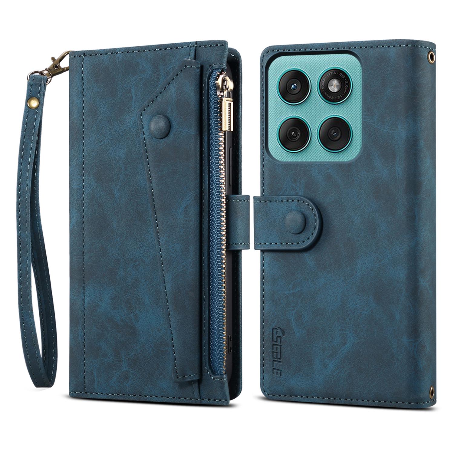 

ESEBLE Серия Star Для Motorola Moto G56 5G Чехол Кошелек на молнии Кожаная подставка Чехол для телефона с ремешком на запястье Blue