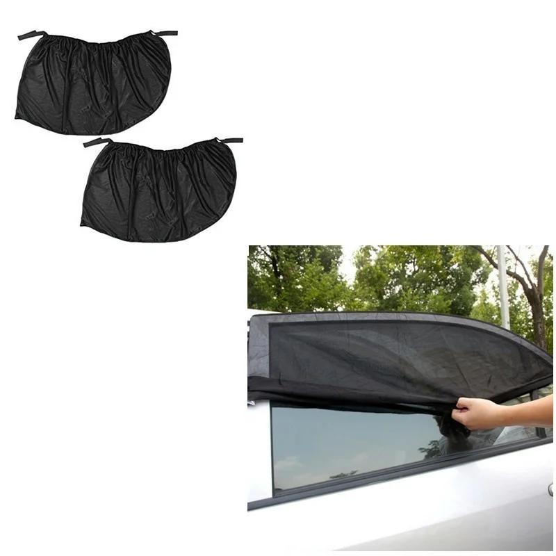 2pcs/Pack Adjustable Auto Car Side Window Sun Shade Black Mesh Solar Protection Covers Visor Shield Sunshade UV Black