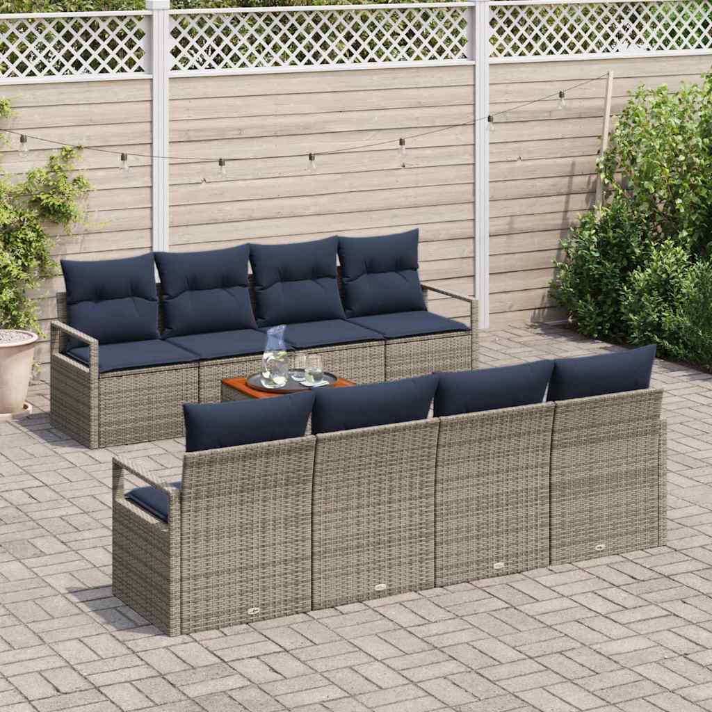 9 Piece Grey Garden Sofa Set with Cushions