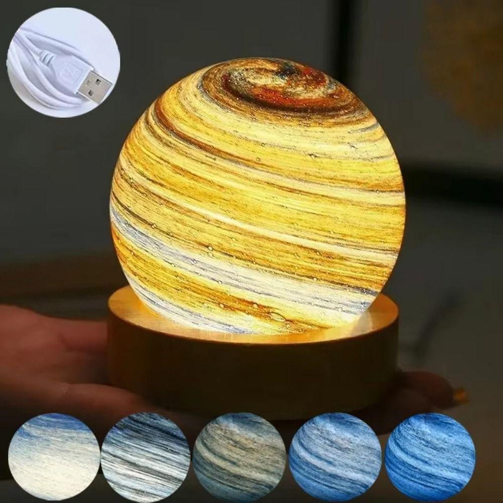 Luminous Glass Sphere 80MM LED Night Light With Wooden Stand Crystal Ball  Bedroom