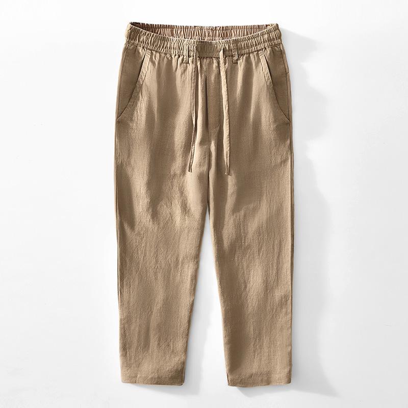 L8245 Elastischer Bund Leinen Tencel Mischung Gerades Bein Lockere Hose - Atmungsaktive Lange Hose