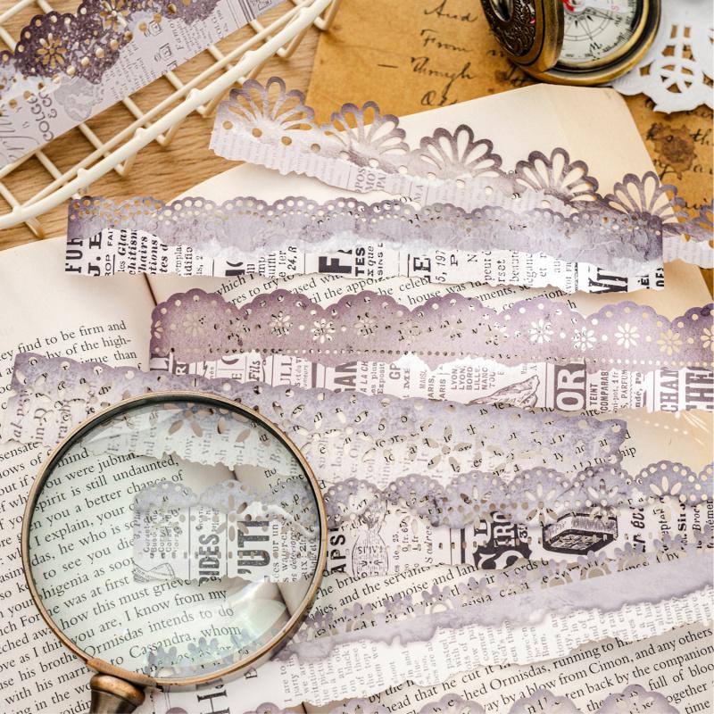 10-Sheet Vintage Long-Strip Lace Stickers, Delicate Lace Patterns for Hand Account Decoration & DIY Crafts