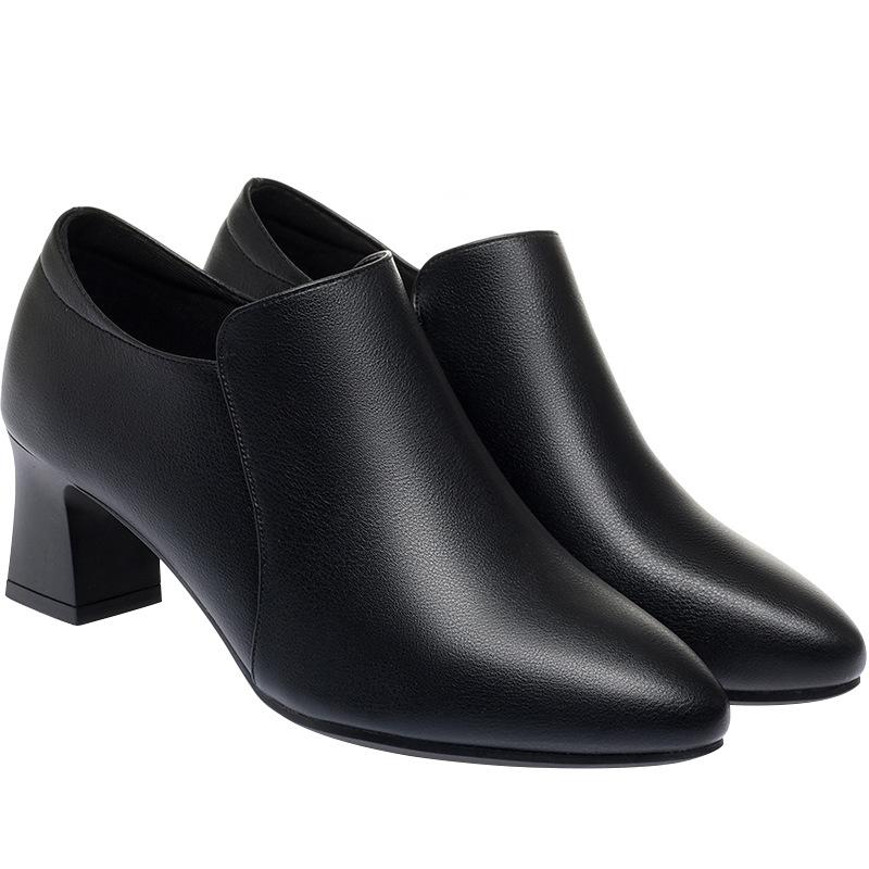 Moda Nowe Jesienne Damskie Mokasyny Miękka Skóra Szpiczasty Nosek Grube Obcasy Buty Wiosenne Głębokie Wycięcie Wygodne Solidne Robocze Pojedyncze Buty