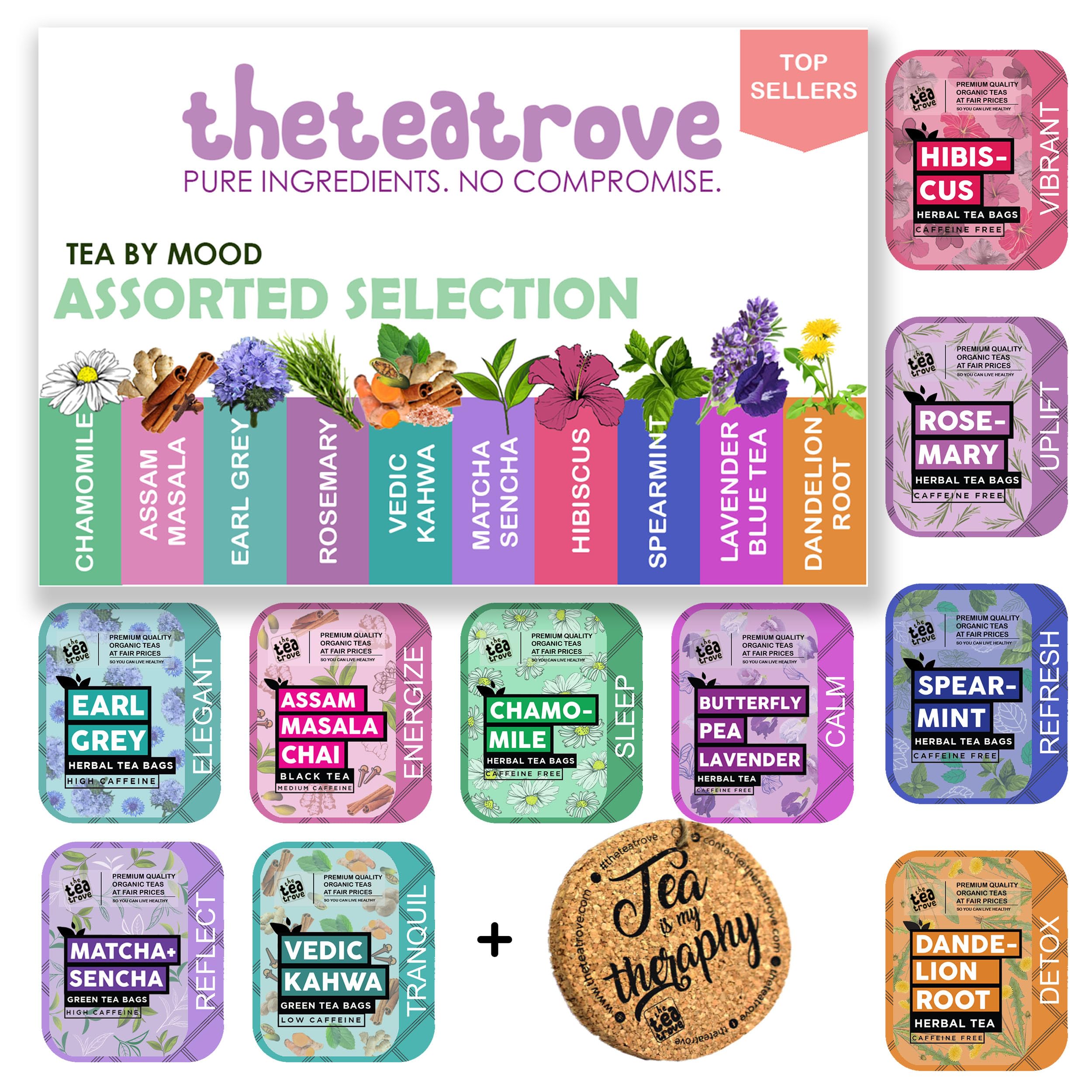 Набор дегустационных чаев The Tea Trove - Подарочный набор с ароматизированными чаями (30 Количество) С корзинами-подставками | Подарочная коробка, включающая Зеленый, Органический Травяной и Б