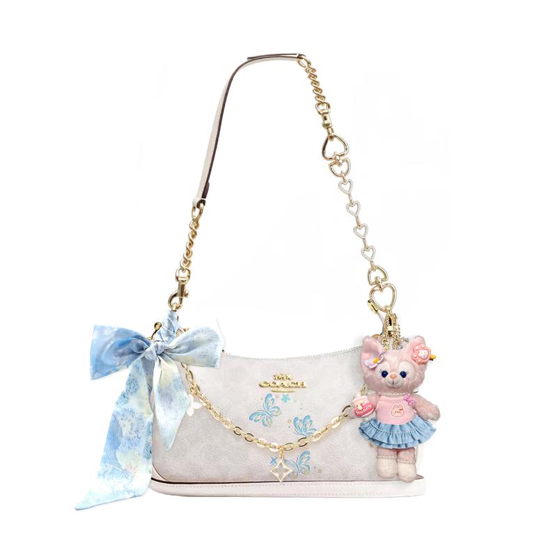

COACH shoulder bag [Customized bag] Teri 25 brand micro-label detachable strap bow silk scarf extension chain printed Qing Ru Xu Basic Model білий