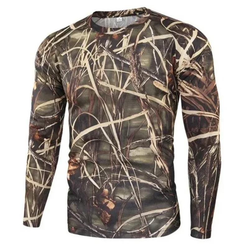 Men's Outdoor Camouflage Warrior Hunting Sports Long Sleeve Fashion Loose Quick Drying Round Neck T-shirt Top Military Tactics