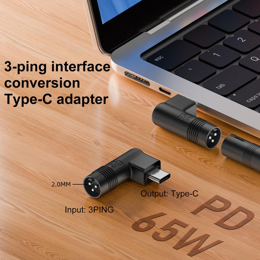 2.0mm 3Pin Male To Type C Male Conversion Adapter Black Converter Support 5V 9V 20V Charging for USB C Phones Laptops