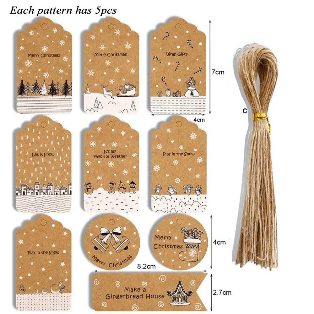 50PCS Merry Christmas DIY Kraft Tags Labels Gift Wrapping Paper Hang Tags Santa Claus Paper Cards Xmas Party Supplies
