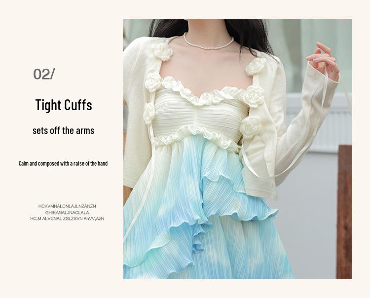 Women's Summer Ruffle Lace Patchwork Strappy Skirt Set