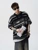 Unisex Mohair Round Neck Color Block Stripe Sweater - Autumn/Winter Casual Loose Fit