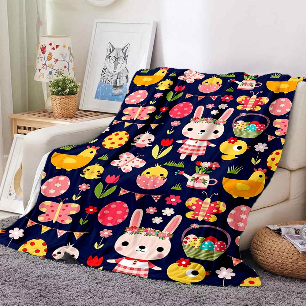 1pc Easter Bunny Print Blanket   Lightweight Flannel Throw Blanket For Sofa, Bed, Living Room, Office, Outdoor Travel, Camping