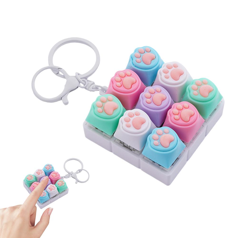 9-Key Cat Claw Keyboard Keychain Fidget Toy Mechanical Press Buttons Sensory Decompression Toy For Adult Kids Stress Relief