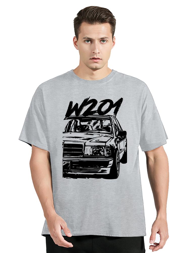 Vintage W201 190e Bil T-shirt Klassiska Bilar Bomullstoppar Streetwear Casual O-ringad T-shirt Nya Herrkläder Oversized T-shirt Toppar