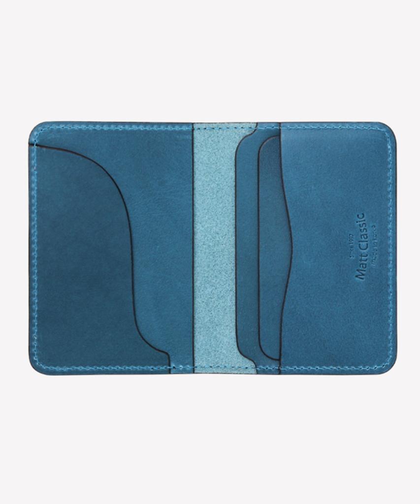 Matt Folding Full Grain Leather Business Card Holder Teal